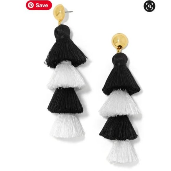 Baublebar Tiered White Black Tassel Earrings - Fringe | Statement Earrings - Picture 1 of 5
